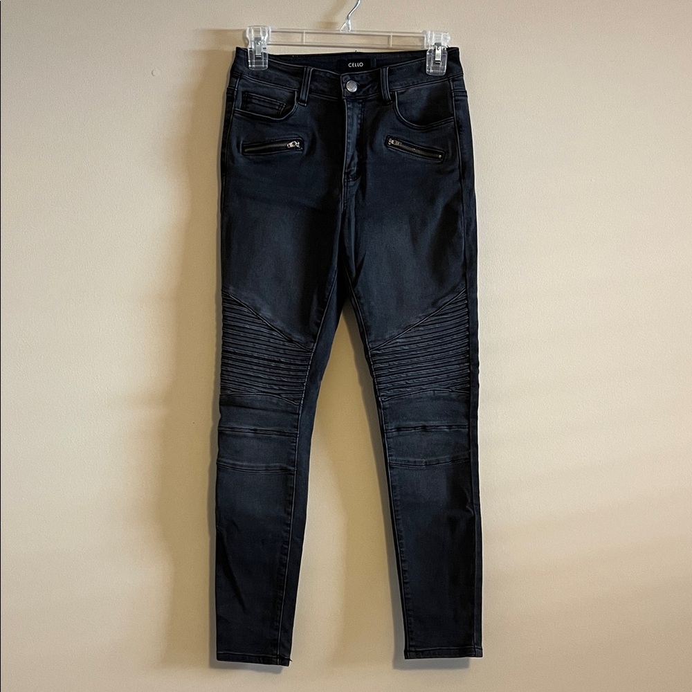 EUC Cello Distressed Black/Gray Moto Style Jeans Size 3